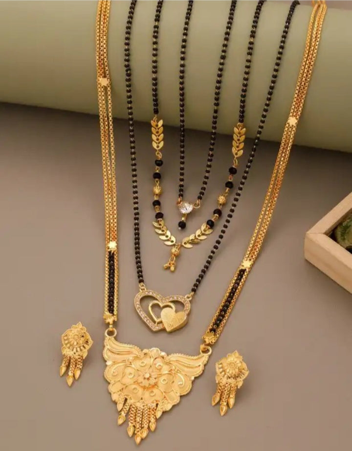 Gold plated 4 mangalsutra combo set with earrings for women
